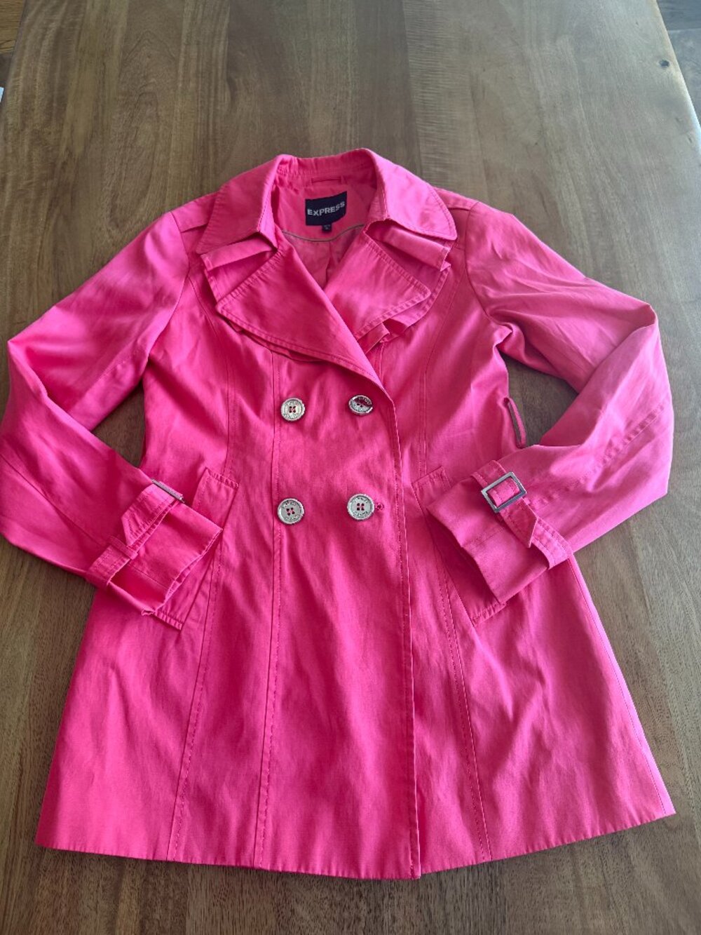 Cute & Unique Express Canvas Cotton Pink Trench Coat Missing Belt | Small
